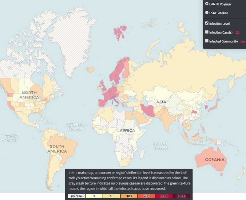 Карта распространения коронавируса во всём мире