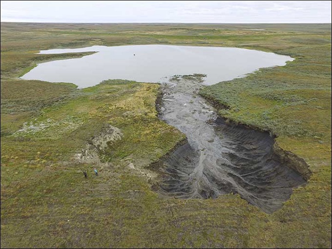 A large ravine formed on the site of a glacial lake