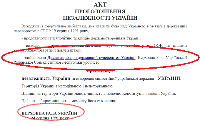 Текст документа Акт проголошення незалежности України