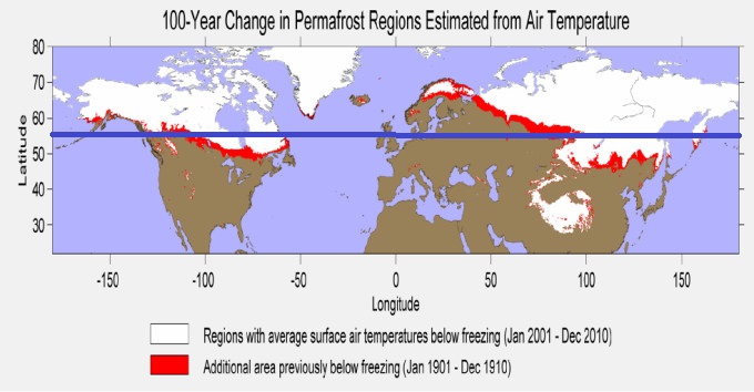 Permafrost map on planet Earth