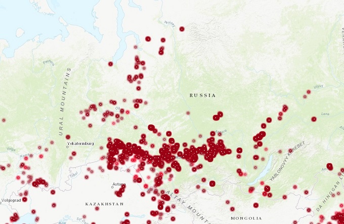 Так сегодня выглядит карта лесных пожаров в Сибири