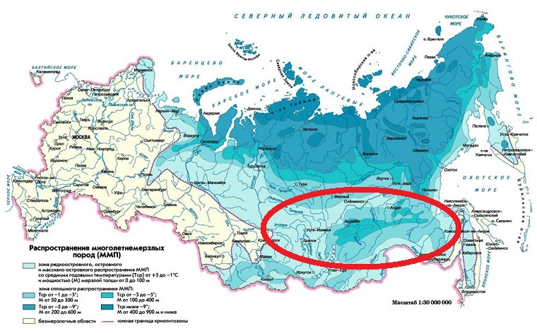 Основные очаги лесных пожаров на карте вечной мерзлоты