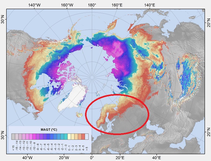 Permafrost distribution map in the northern hemisphere