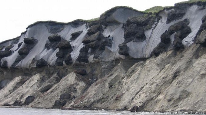 It looks like a glacier lying in the permafrost zone, in the context of