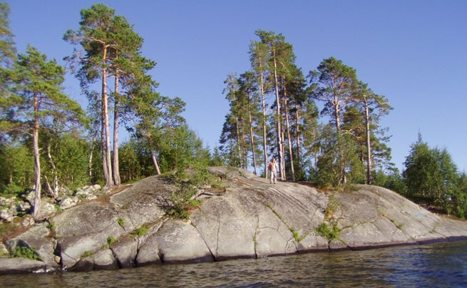 Polished cliffs of the island in Kan-lake on the Kola Peninsula