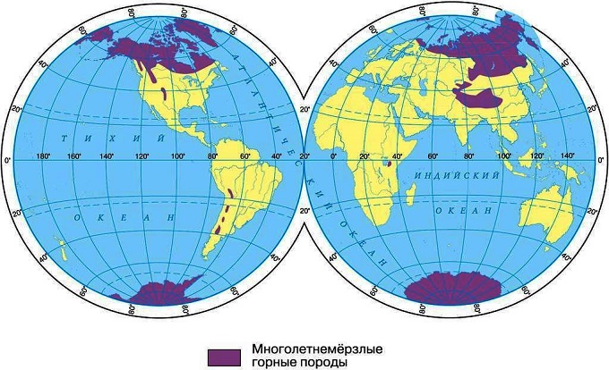 Permafrost map on Earth