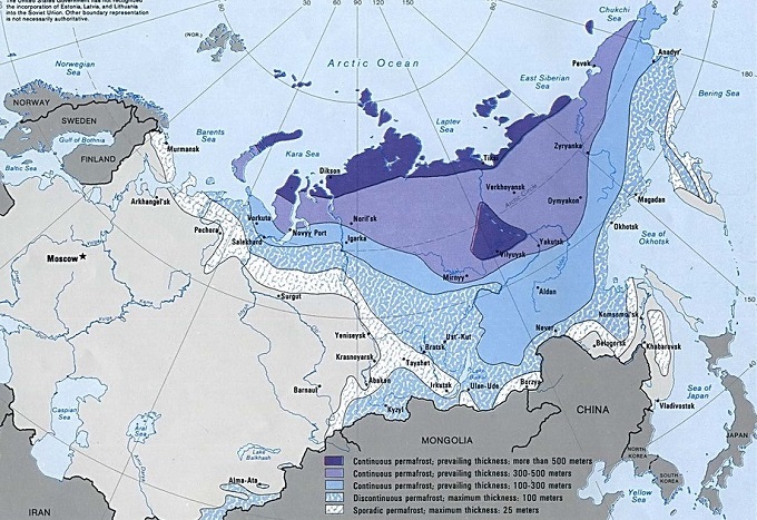 Карта вечной мерзлоты Сибири