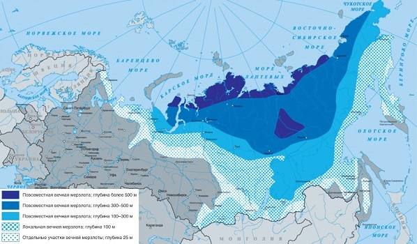 Distribution of permafrost in Siberia