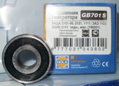 GB701S HOLA Подшипник генератора (задн. мал.) ВАЗ 2101-07, 1111, Нива 2121, Москвич 2141